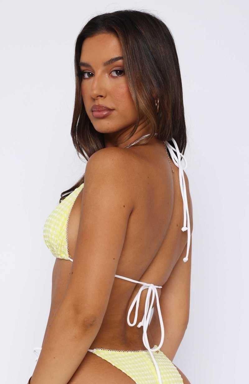 White Fox Coral Reef Bikini Top Yellow Gingham | ICKXBL-683