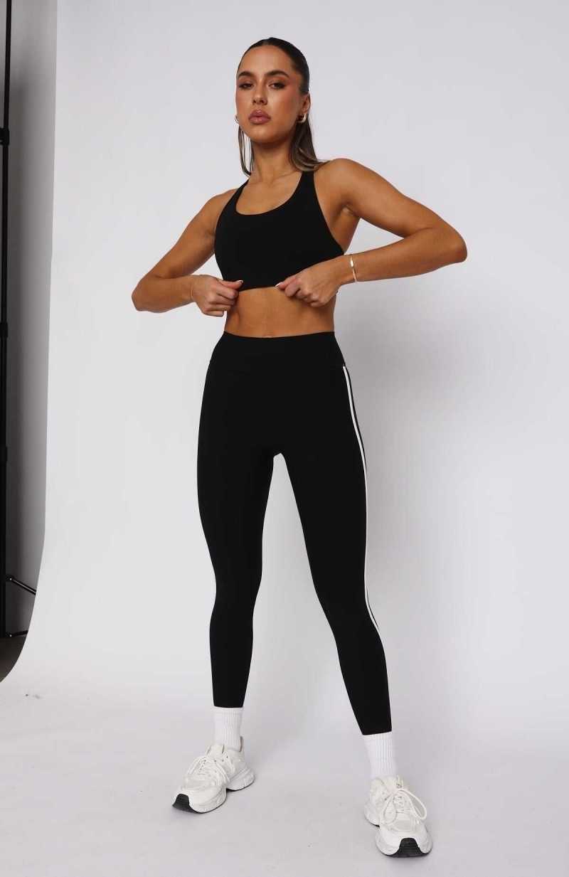 White Fox Core Workout High Waisted Leggings Black/White | QPRKYG-109