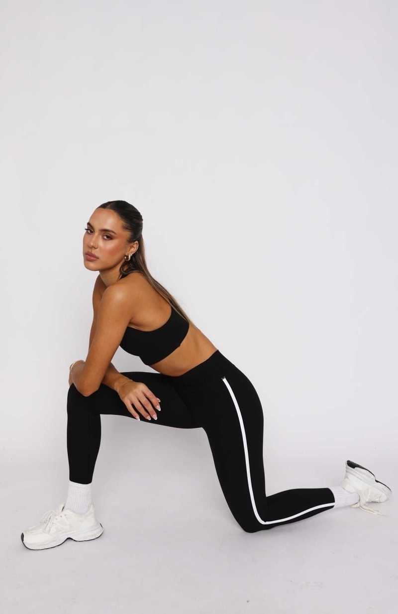 White Fox Core Workout High Waisted Leggings Black/White | QPRKYG-109