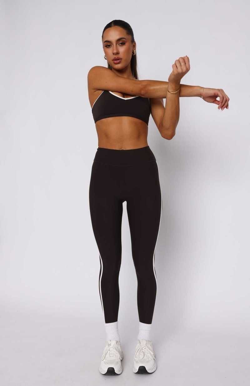 White Fox Core Workout High Waisted Leggings Espresso/Cream | HJGOCZ-821