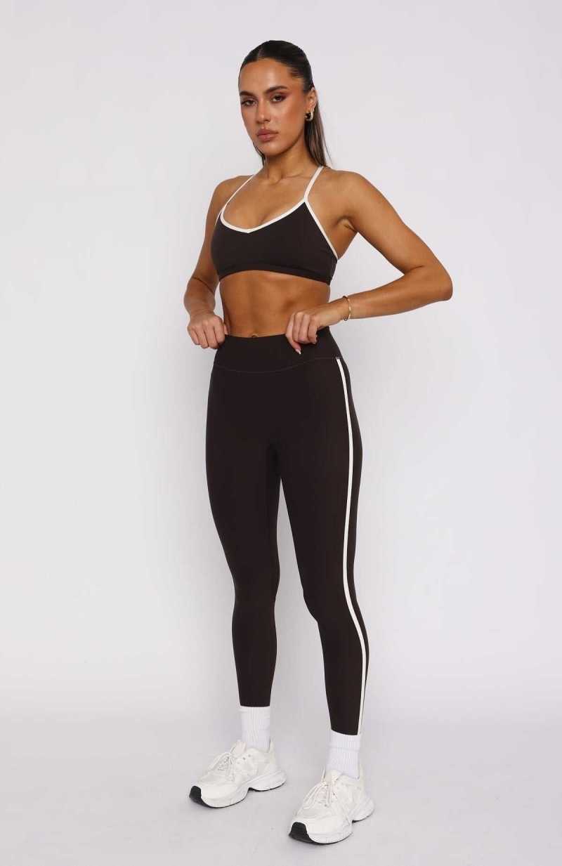 White Fox Core Workout High Waisted Leggings Espresso/Cream | HJGOCZ-821