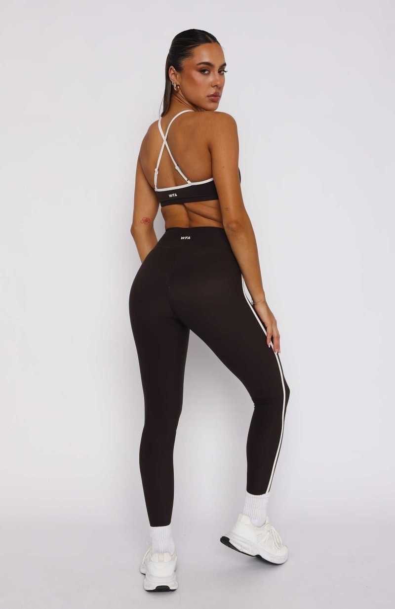 White Fox Core Workout High Waisted Leggings Espresso/Cream | HJGOCZ-821
