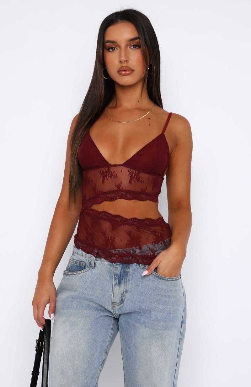 White Fox Count On You Lace Top Wine | JYILFS-501
