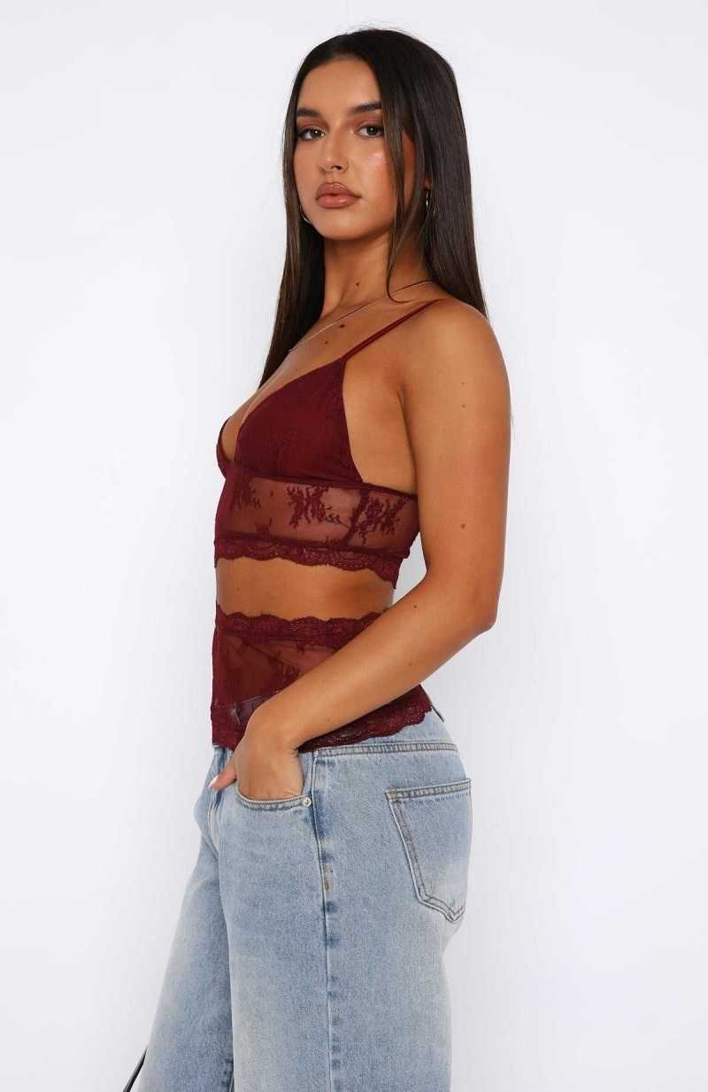 White Fox Count On You Lace Top Wine | JYILFS-501