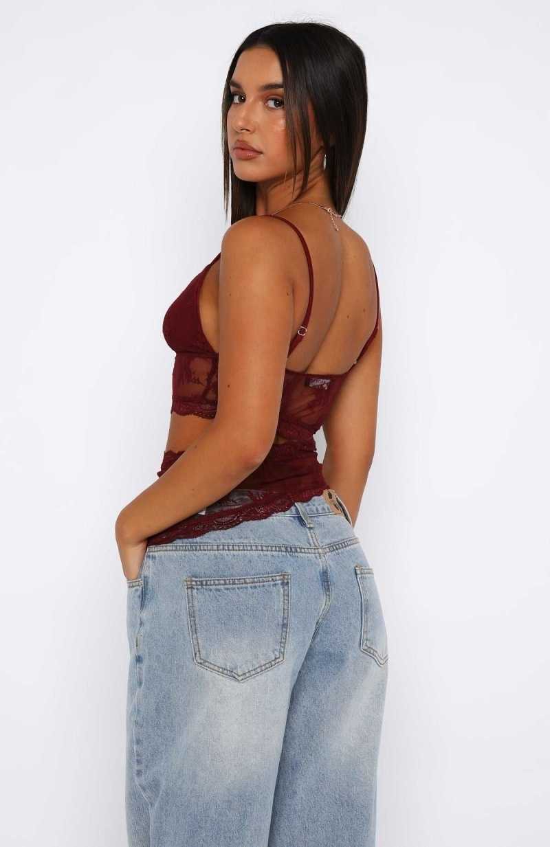 White Fox Count On You Lace Top Wine | JYILFS-501