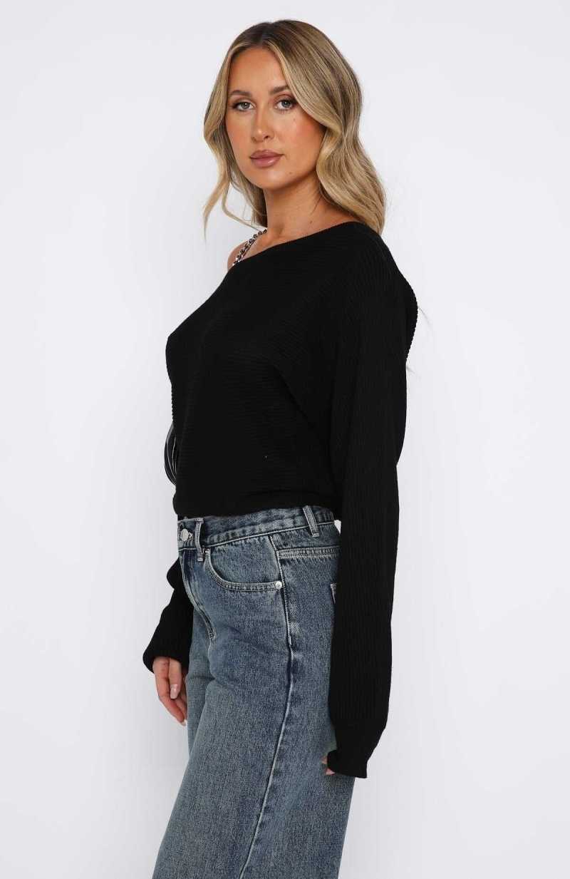 White Fox Cover Me Up Knit Sweater Black | EDMIPN-862