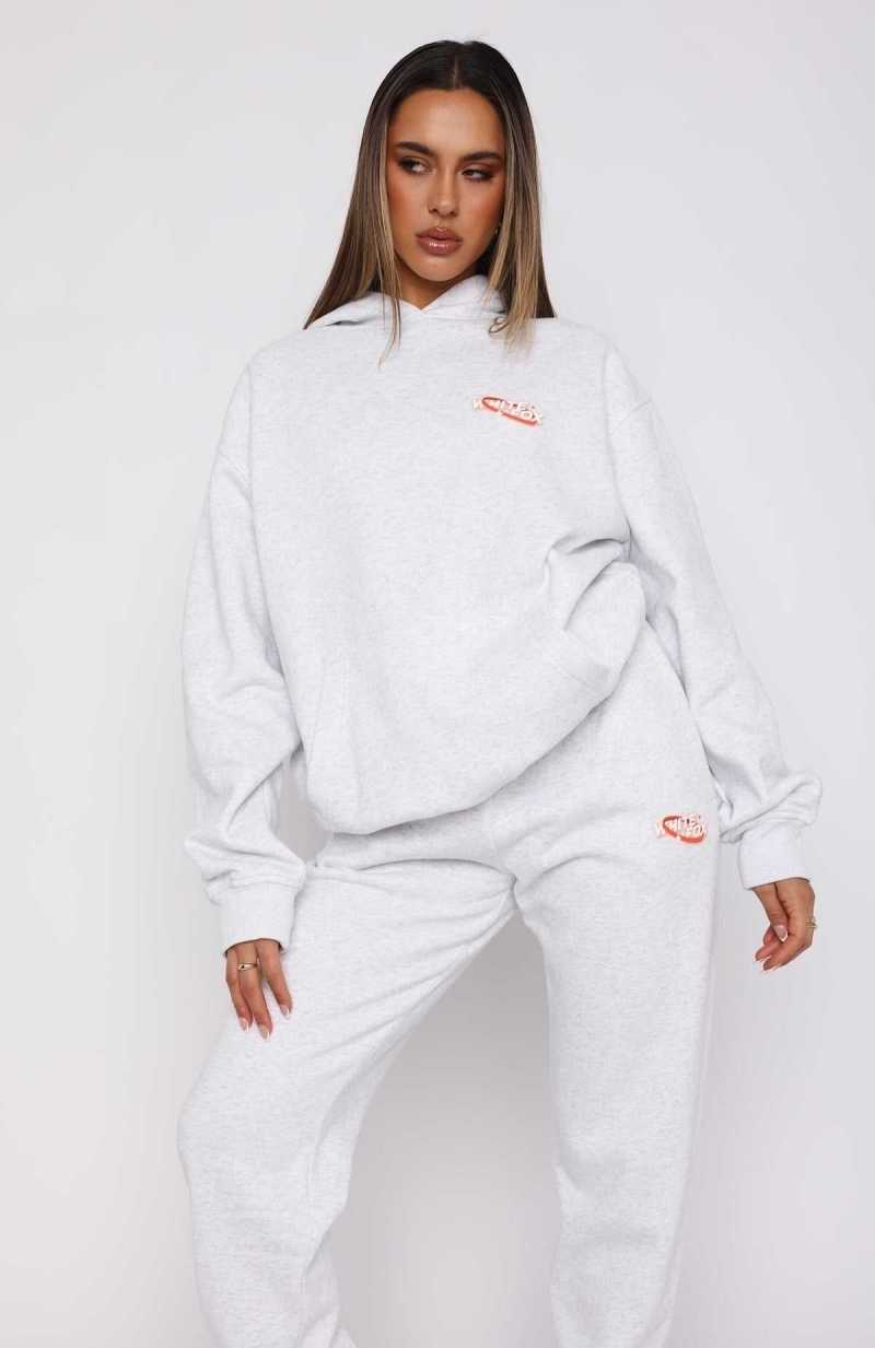 White Fox Creating Art Oversized Hoodie Grey Marle | HLYOBT-647