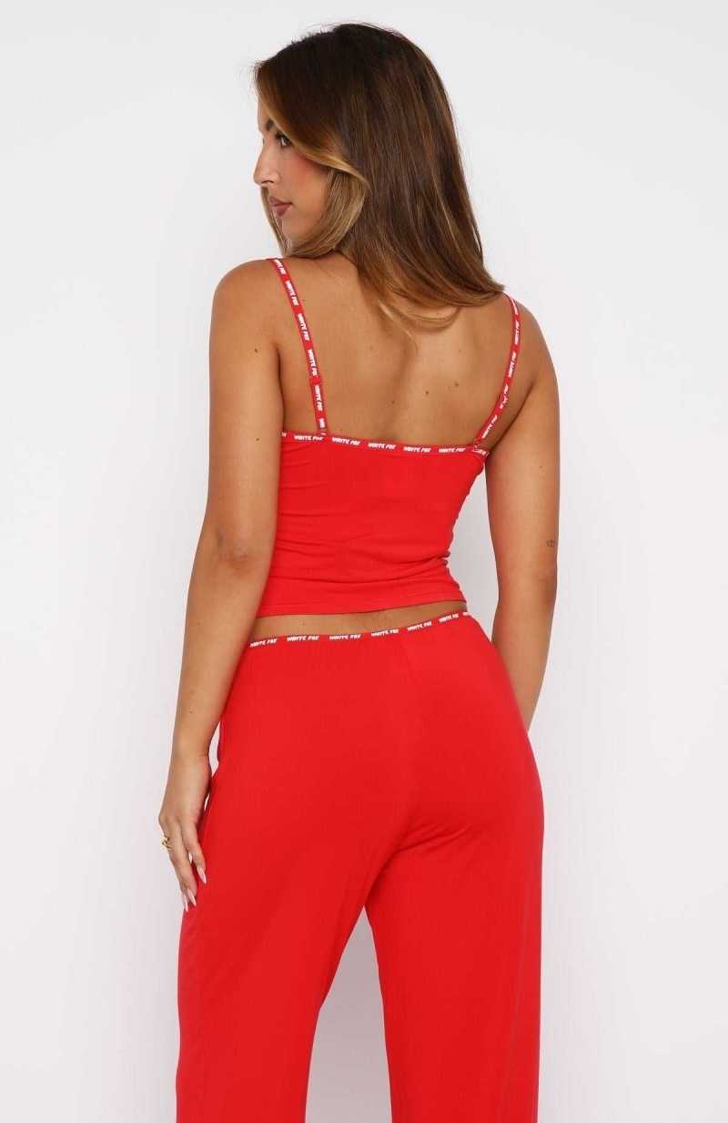 White Fox Cuddle Me Pyjama Tank Red | JTDGVX-376