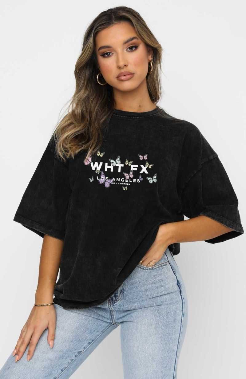 White Fox Dare To Dream Oversized Tee Acid Black | SMQYHJ-921