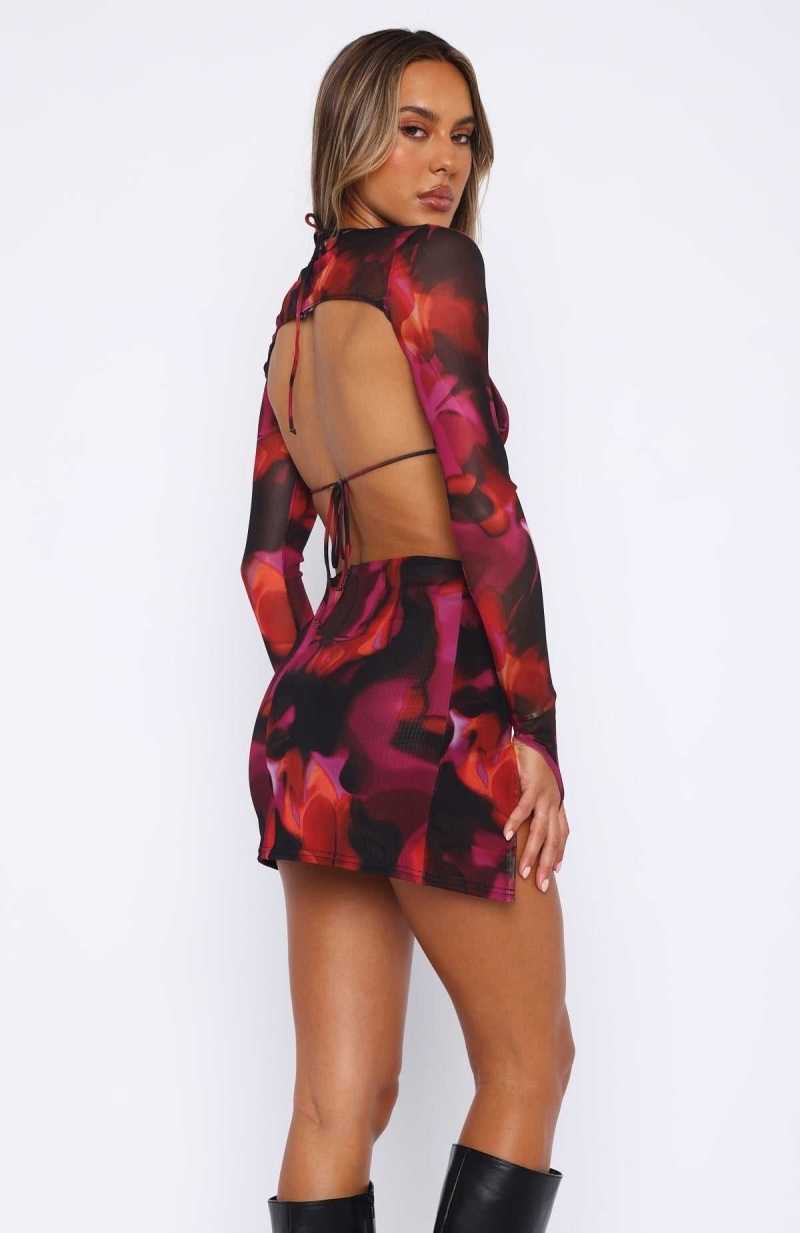 White Fox Day To Night Mini Skirt Pink Flame Print | UDVLEZ-165