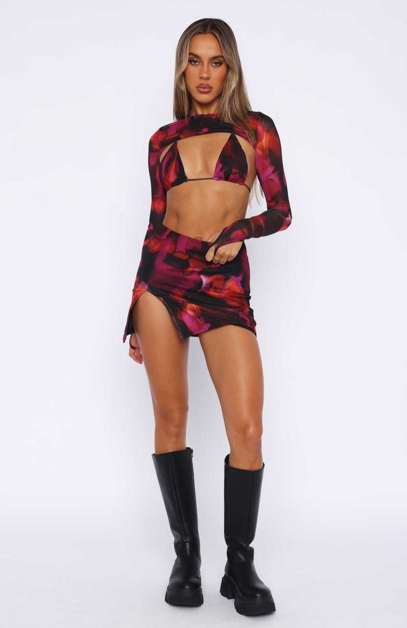 White Fox Day To Night Mini Skirt Pink Flame Print | UDVLEZ-165