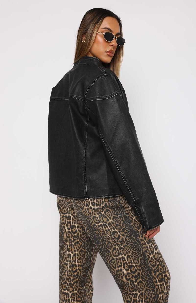 White Fox Dazed PU Jacket Black | MBGRLA-071