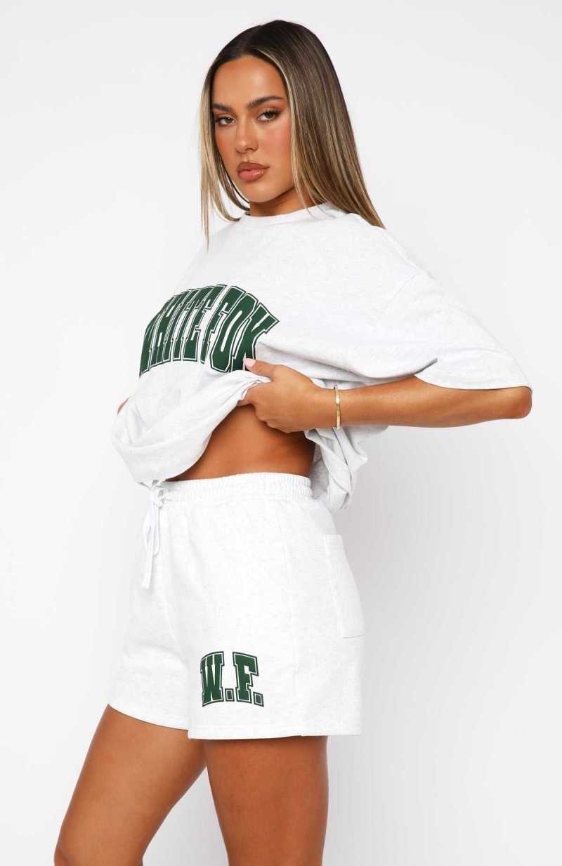 White Fox Decade Classics Varsity Lounge Shorts Grey Marle | NGDLMV-953