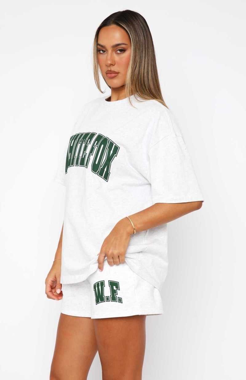 White Fox Decade Classics Varsity Oversized Tee Grey Marle | KCUXNQ-184