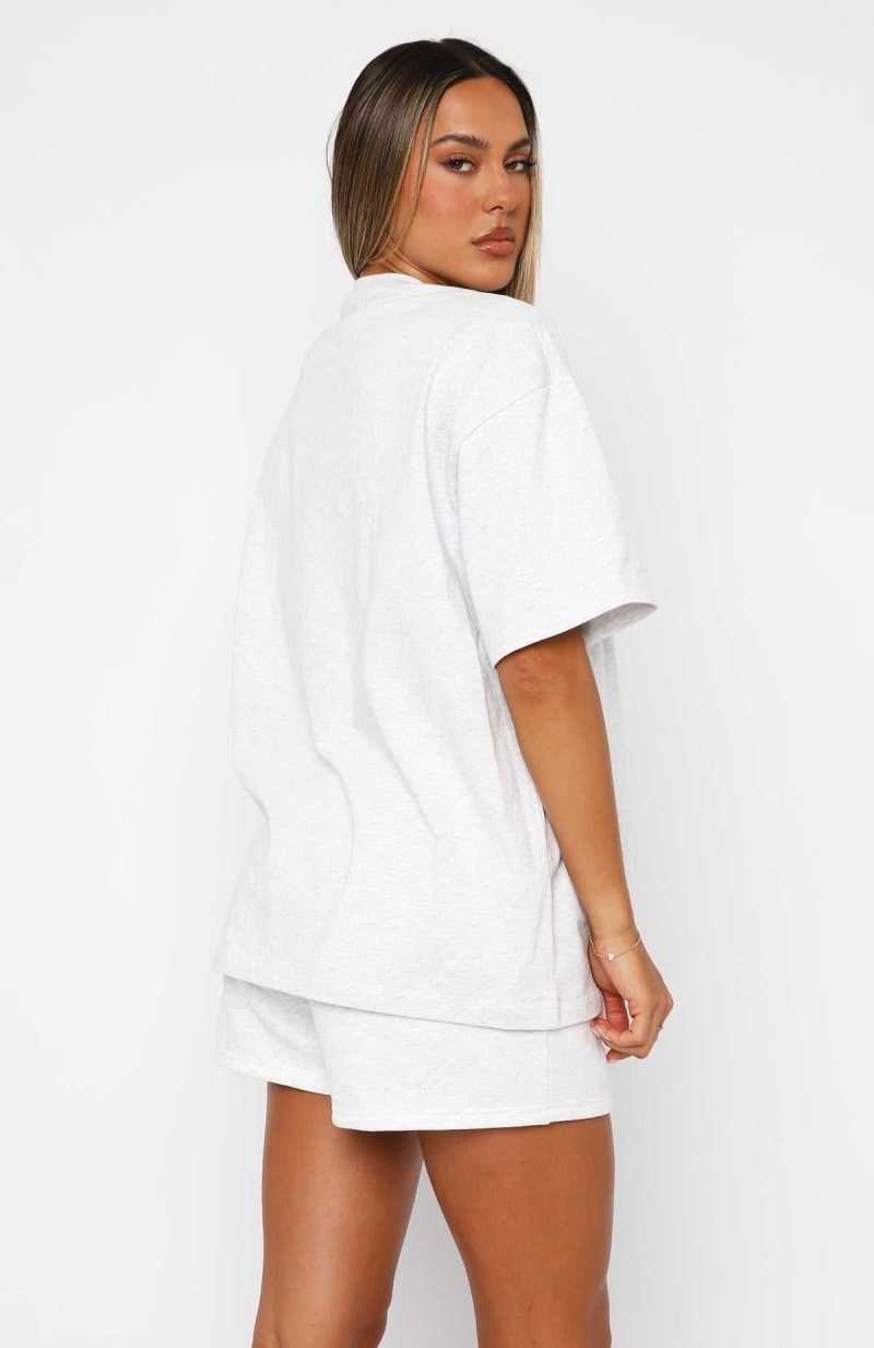 White Fox Decade Classics Varsity Oversized Tee Grey Marle | KCUXNQ-184