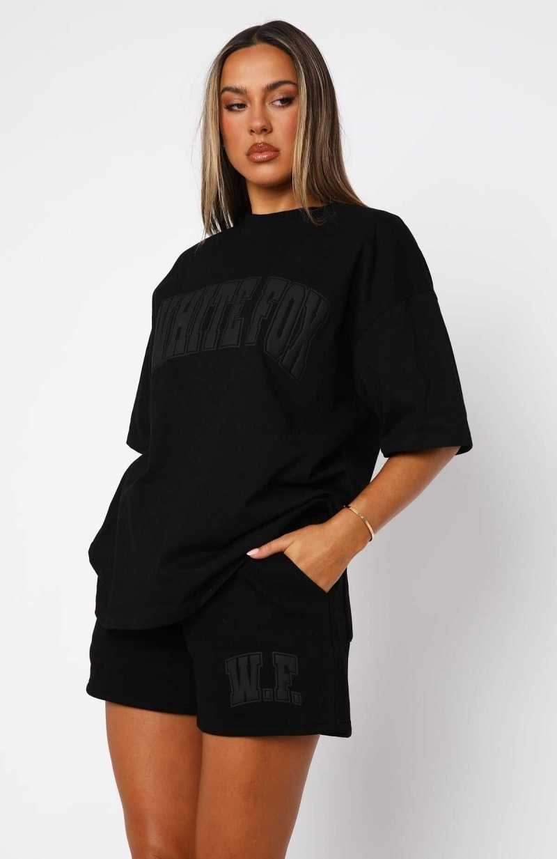 White Fox Decade Classics Varsity Oversized Tee Black | AHFUWD-568