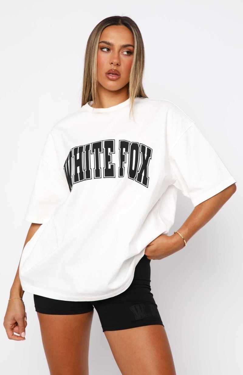 White Fox Decade Classics Varsity Oversized Tee White | MSWRYA-879