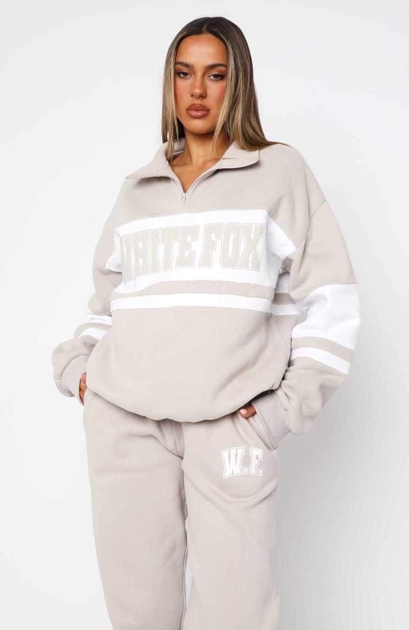 White Fox Decade Classics Varsity Zip Front Sweater Moon/White | CHINXF-712