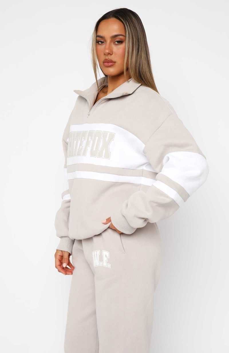 White Fox Decade Classics Varsity Zip Front Sweater Moon/White | CHINXF-712