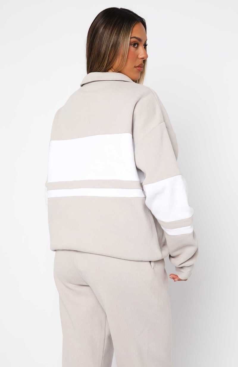 White Fox Decade Classics Varsity Zip Front Sweater Moon/White | CHINXF-712