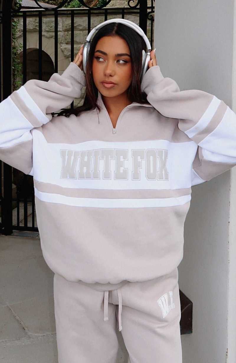 White Fox Decade Classics Varsity Zip Front Sweater Moon/White | CHINXF-712