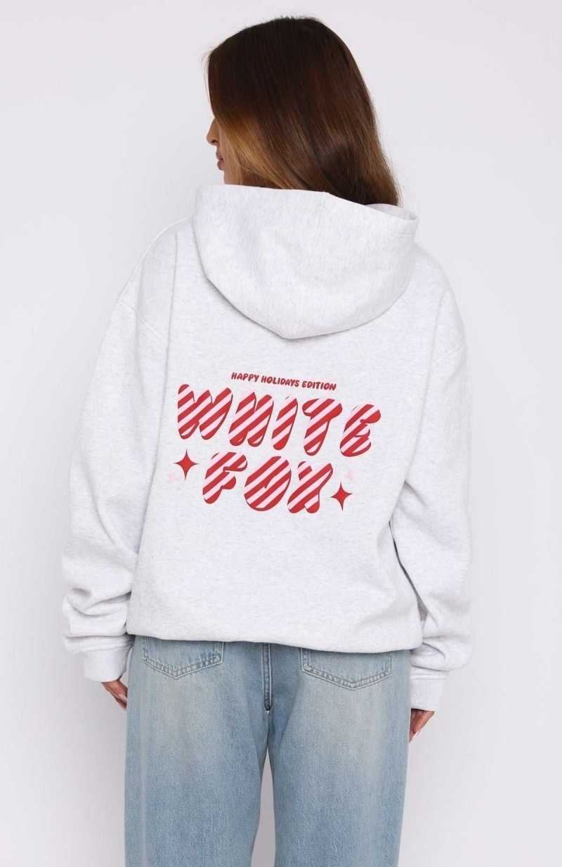 White Fox Deck The Halls Oversized Hoodie Grey Marle | QTUHJN-748