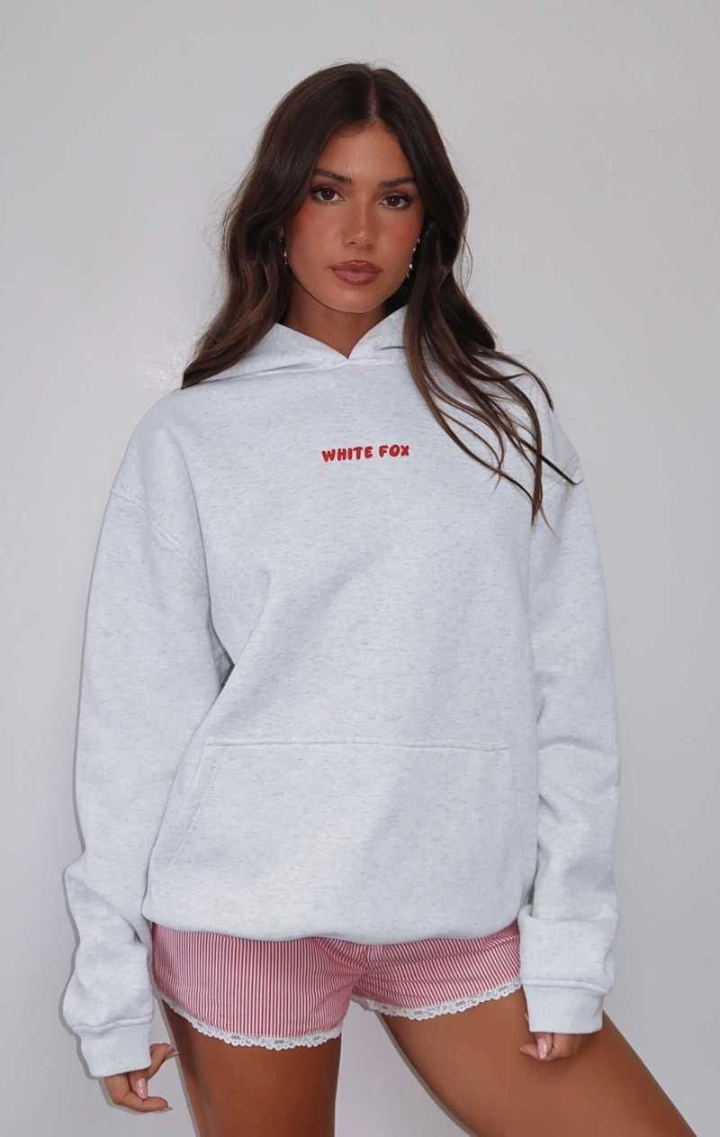 White Fox Deck The Halls Oversized Hoodie Grey Marle | QTUHJN-748