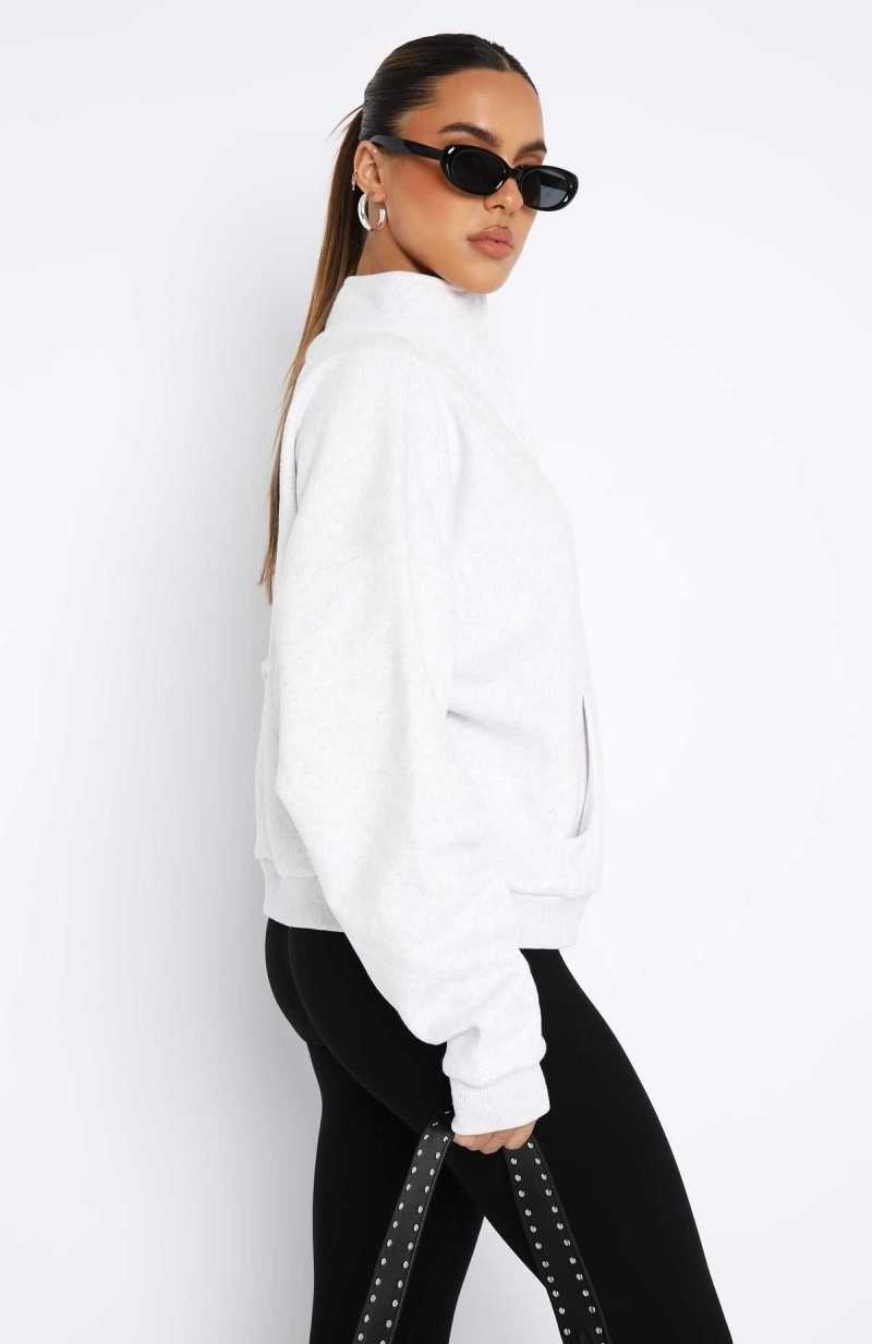 White Fox Doing It For You Zip Front Sweater Grey Marle | NZKBWH-403