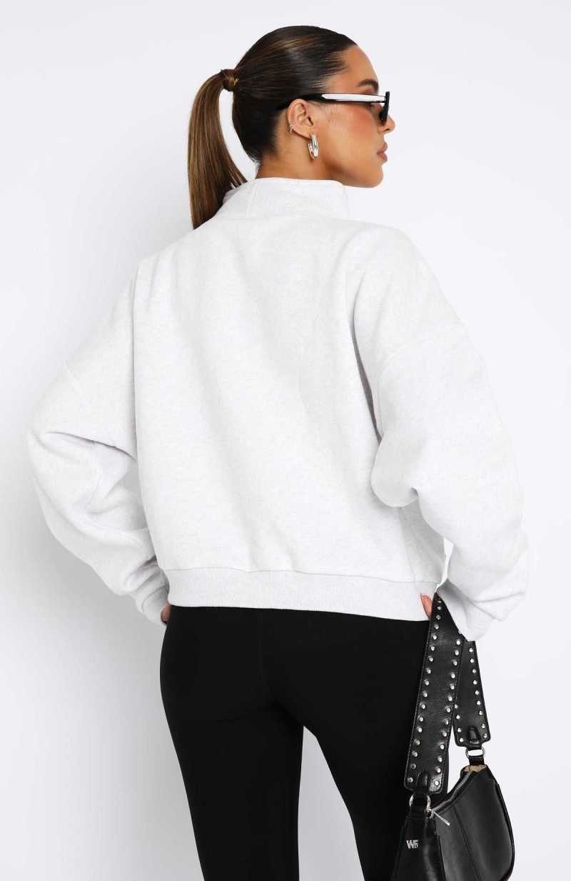 White Fox Doing It For You Zip Front Sweater Grey Marle | NZKBWH-403