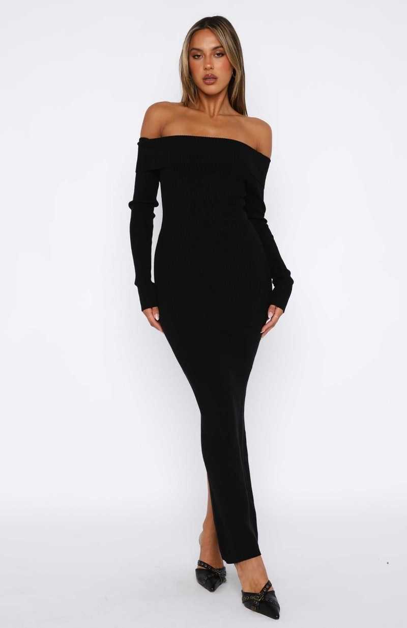 White Fox Don't Call Me Anymore Long Sleeve Maxi Dress Black | MQLUNP-016