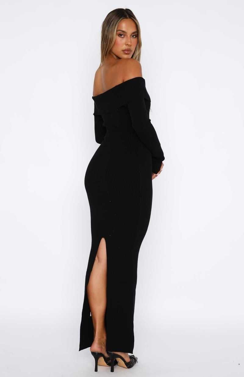 White Fox Don't Call Me Anymore Long Sleeve Maxi Dress Black | MQLUNP-016