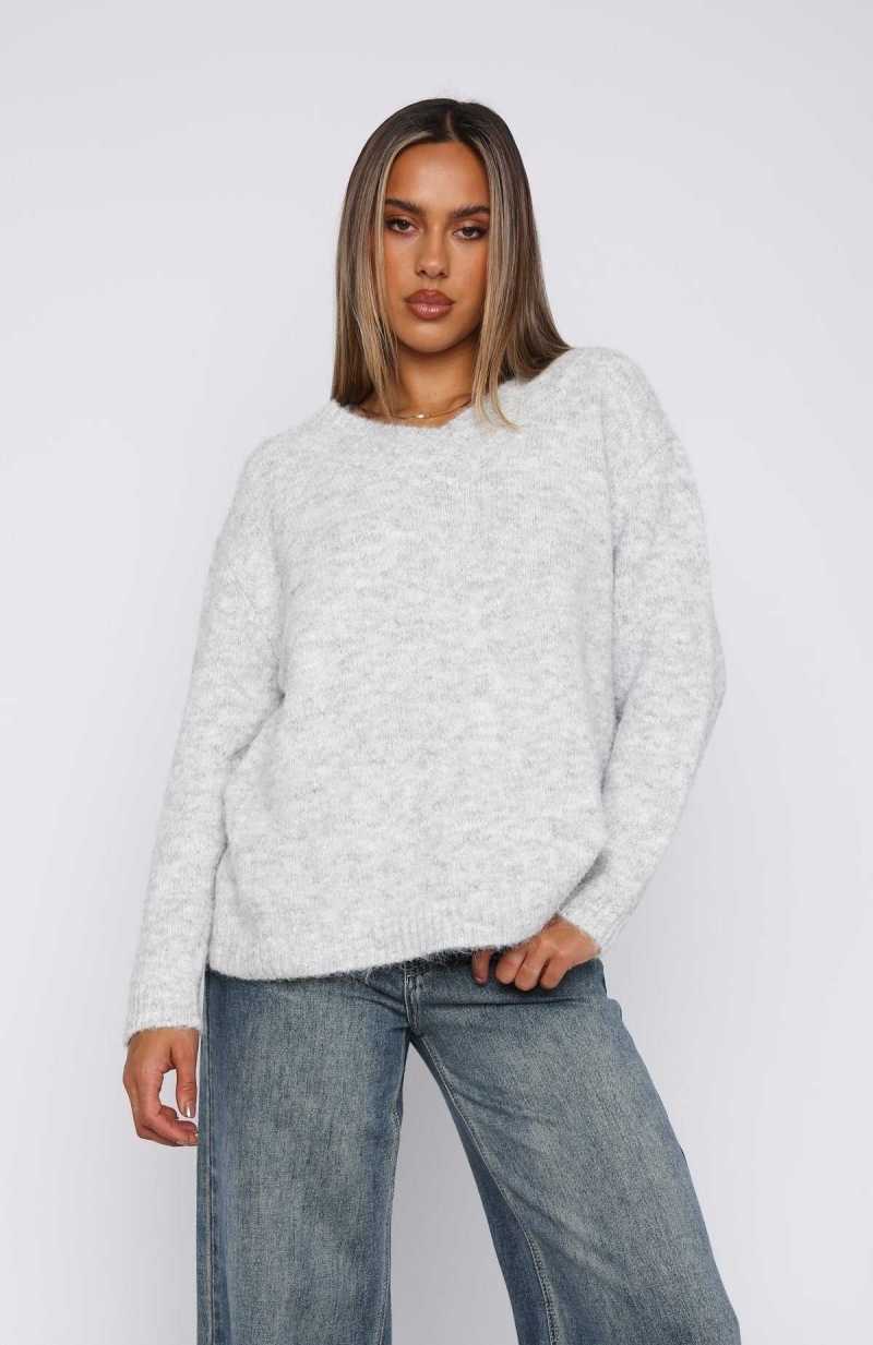 White Fox Don't Doubt It Oversized Sweater Light Grey | MYFWHO-842