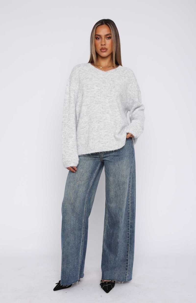 White Fox Don't Doubt It Oversized Sweater Light Grey | MYFWHO-842