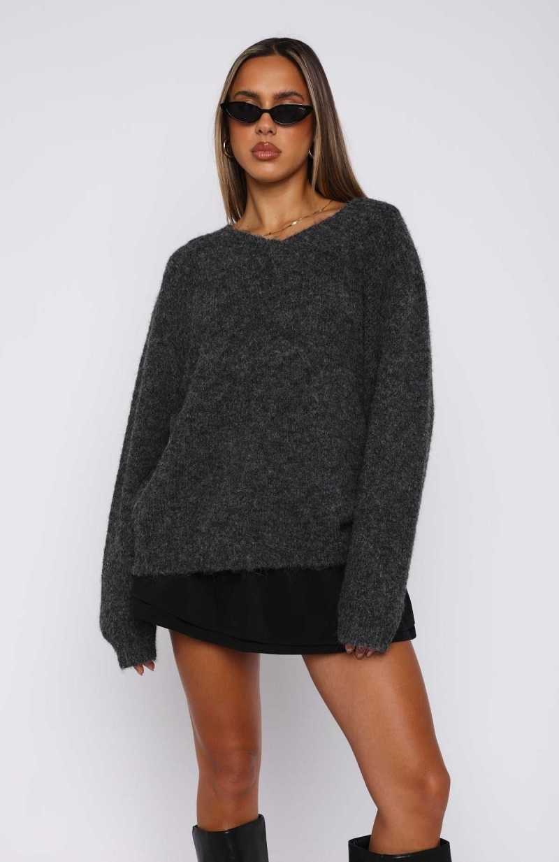 White Fox Don't Doubt It Oversized Sweater Charcoal | UOJQRV-579