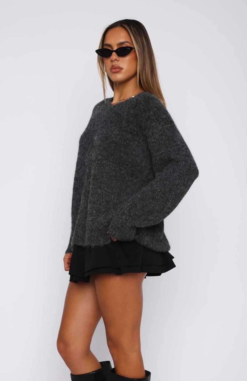 White Fox Don't Doubt It Oversized Sweater Charcoal | UOJQRV-579