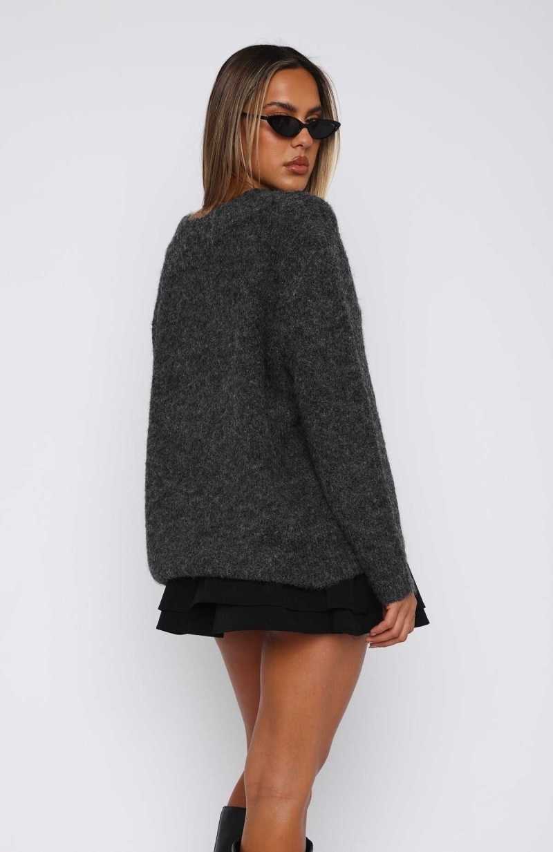 White Fox Don't Doubt It Oversized Sweater Charcoal | UOJQRV-579