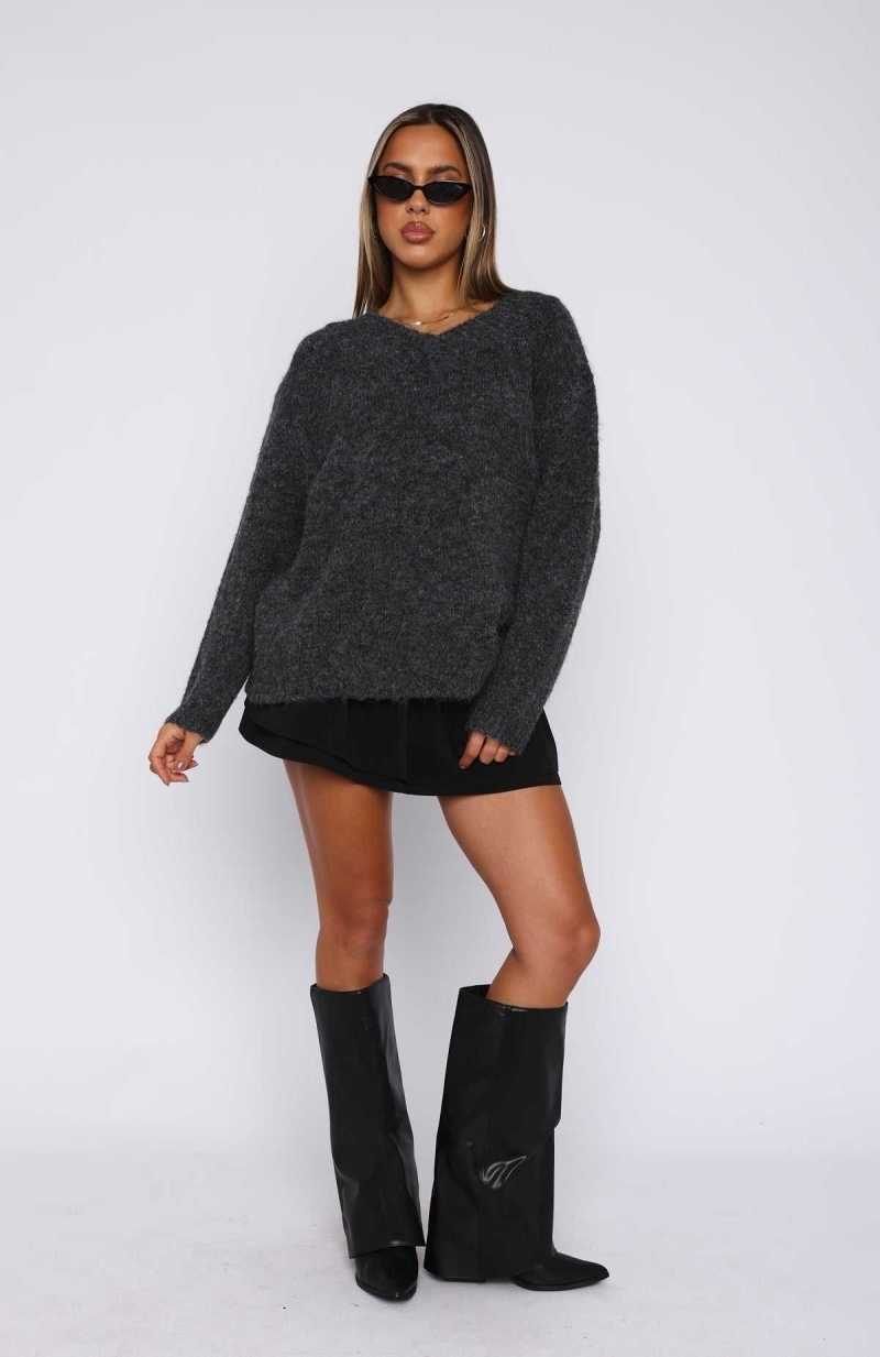 White Fox Don't Doubt It Oversized Sweater Charcoal | UOJQRV-579