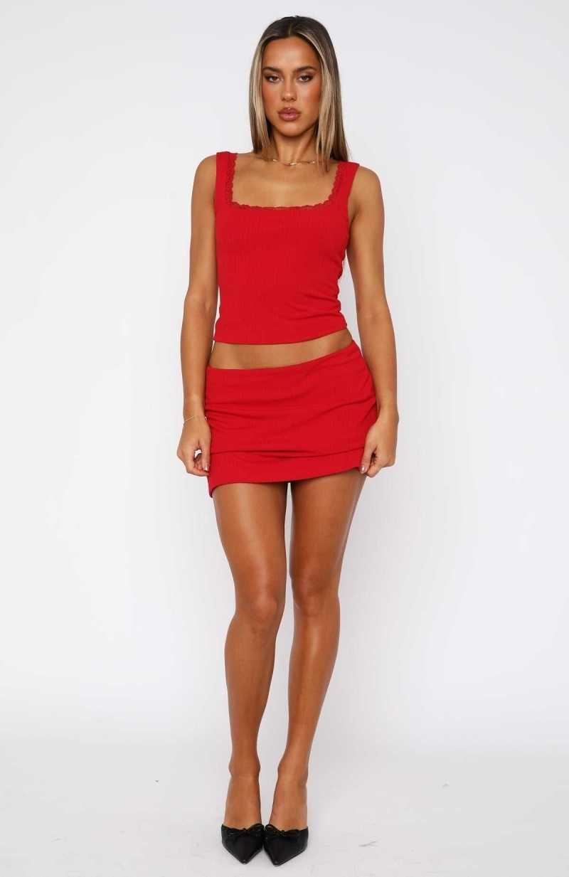 White Fox Don't Even Know You Mini Skirt Red | UXBCOZ-502