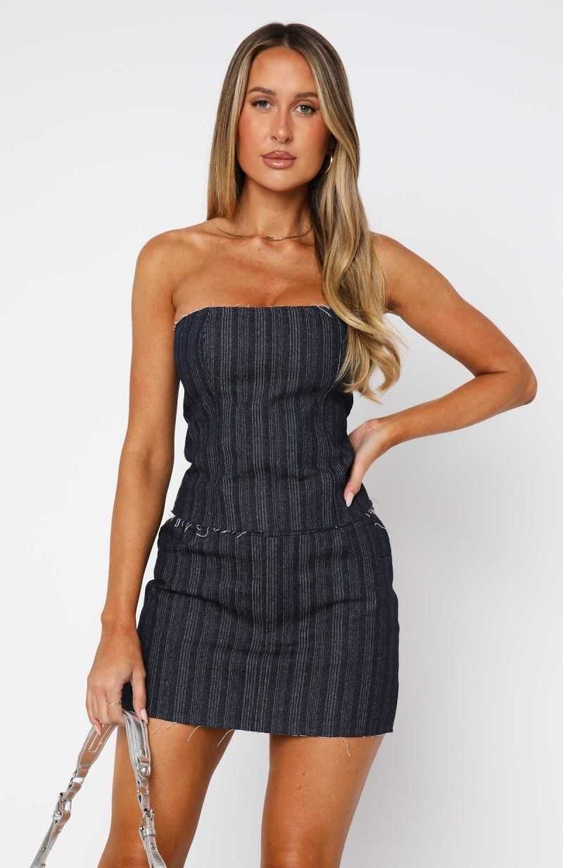 White Fox Don't Look Strapless Bustier Navy | LGWOUQ-857