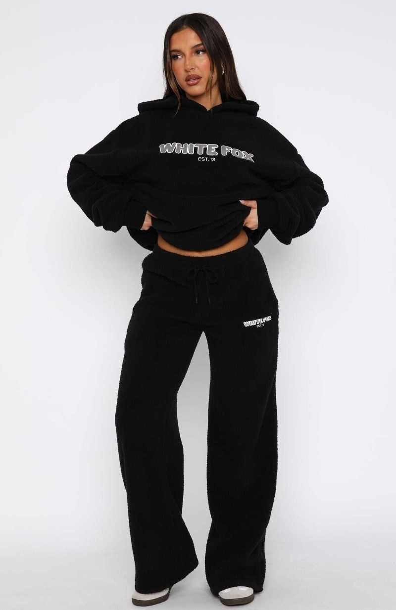 White Fox Don't Lose Me Wide Leg Sweatpants Black | QULNBC-436