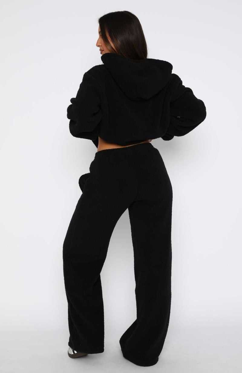 White Fox Don't Lose Me Wide Leg Sweatpants Black | QULNBC-436