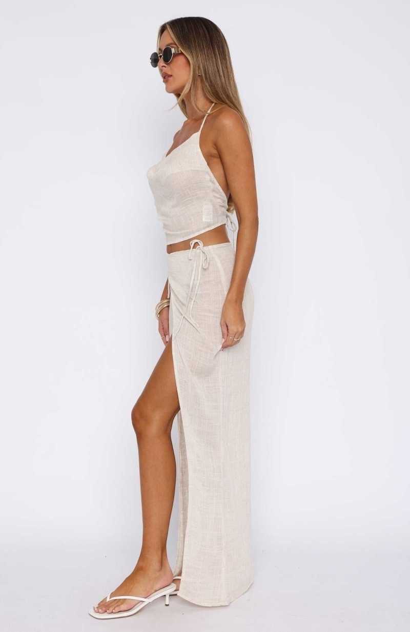 White Fox Double Crossed Maxi Skirt Oatmeal | IDGXPU-820