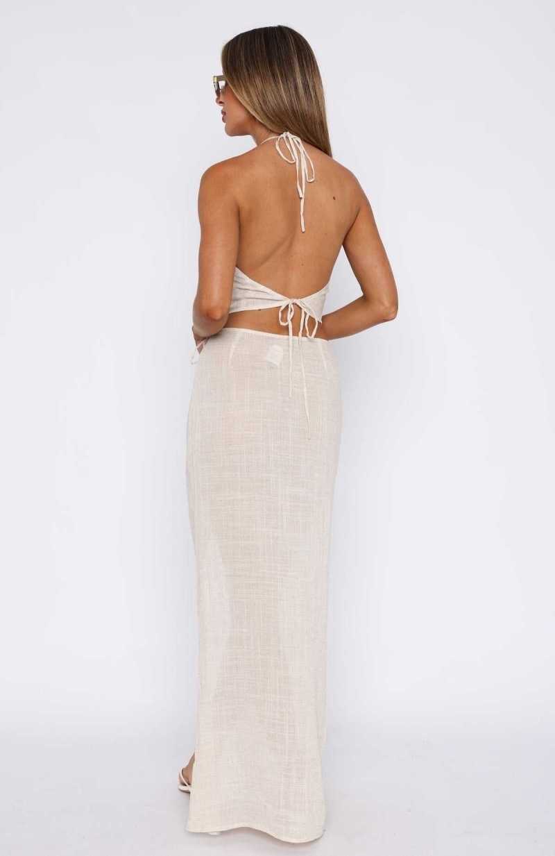 White Fox Double Crossed Maxi Skirt Oatmeal | IDGXPU-820