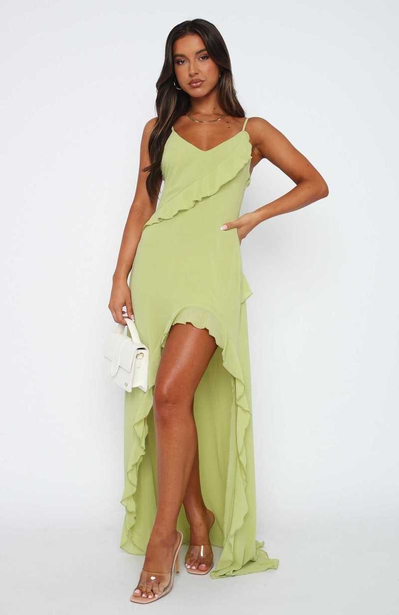 White Fox End Of The Road Maxi Dress Matcha | FBMESO-523
