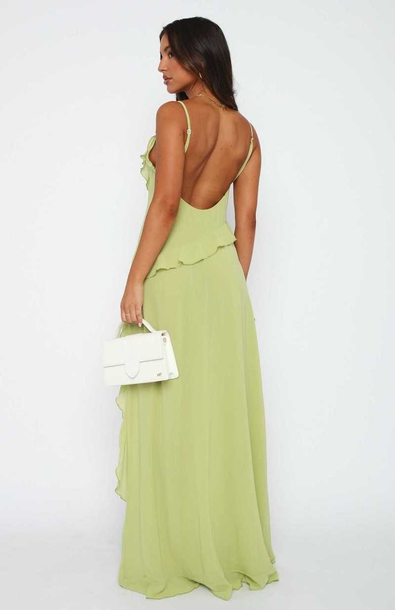 White Fox End Of The Road Maxi Dress Matcha | FBMESO-523