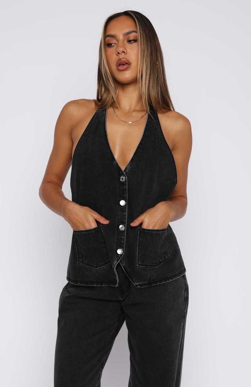 White Fox Energy Balance Top Black Acid Wash | UGXIYK-638