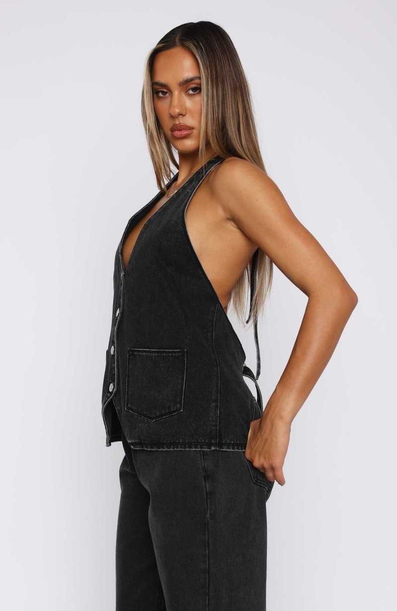 White Fox Energy Balance Top Black Acid Wash | JUXFBC-254