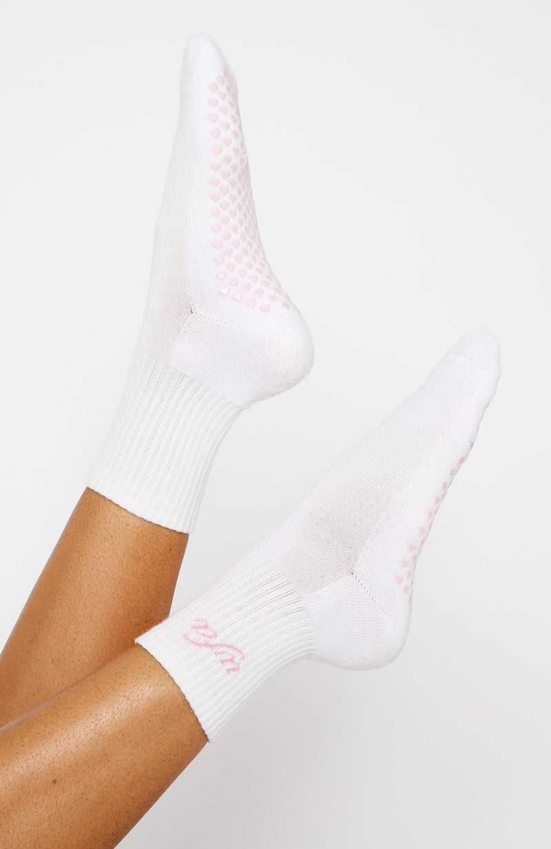 White Fox Energy Is Infinite Grip Socks White/Pink | JSKCLY-431
