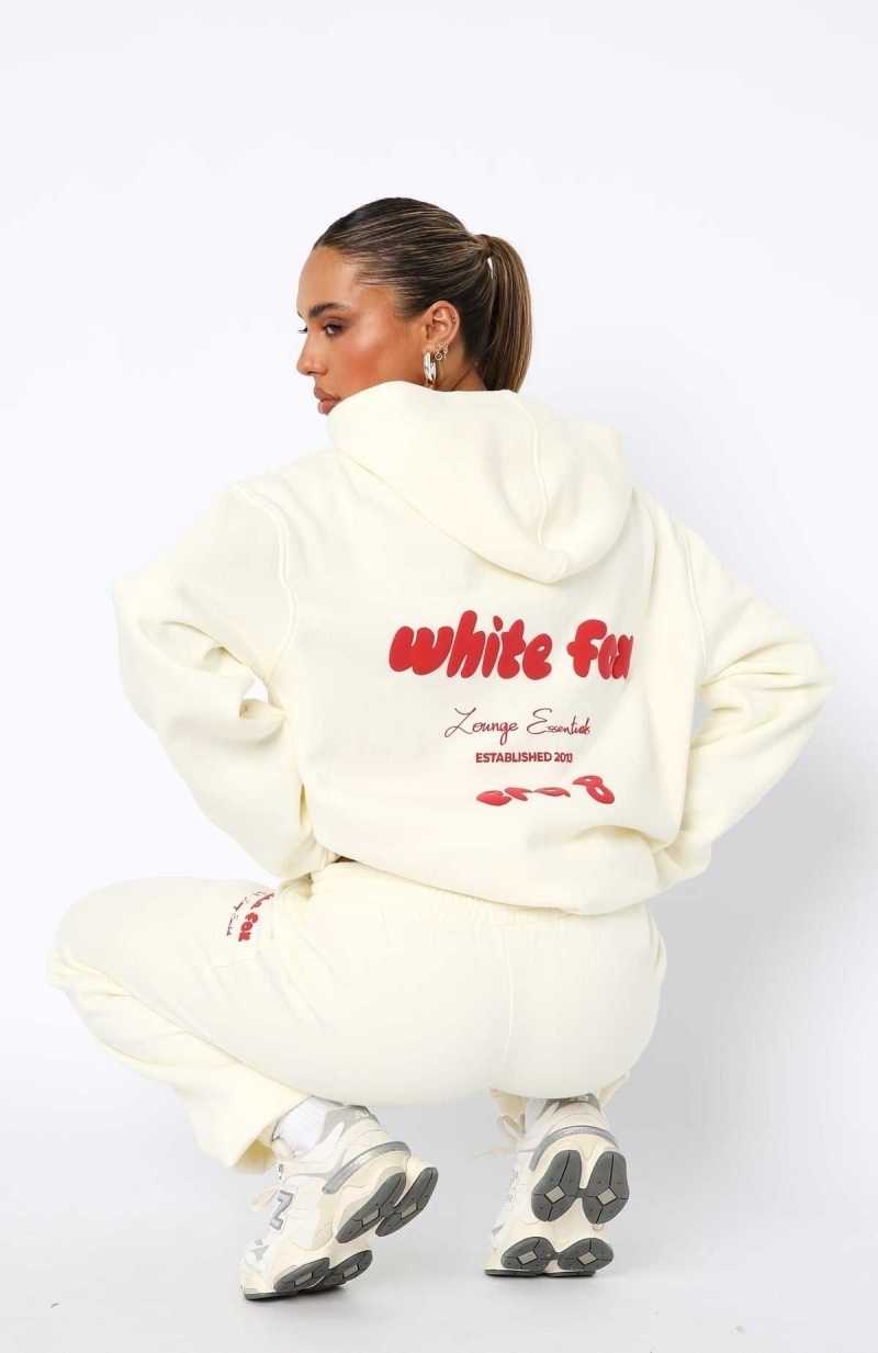 White Fox Era 8 Oversized Hoodie Cherry Cream | BDYKWA-537