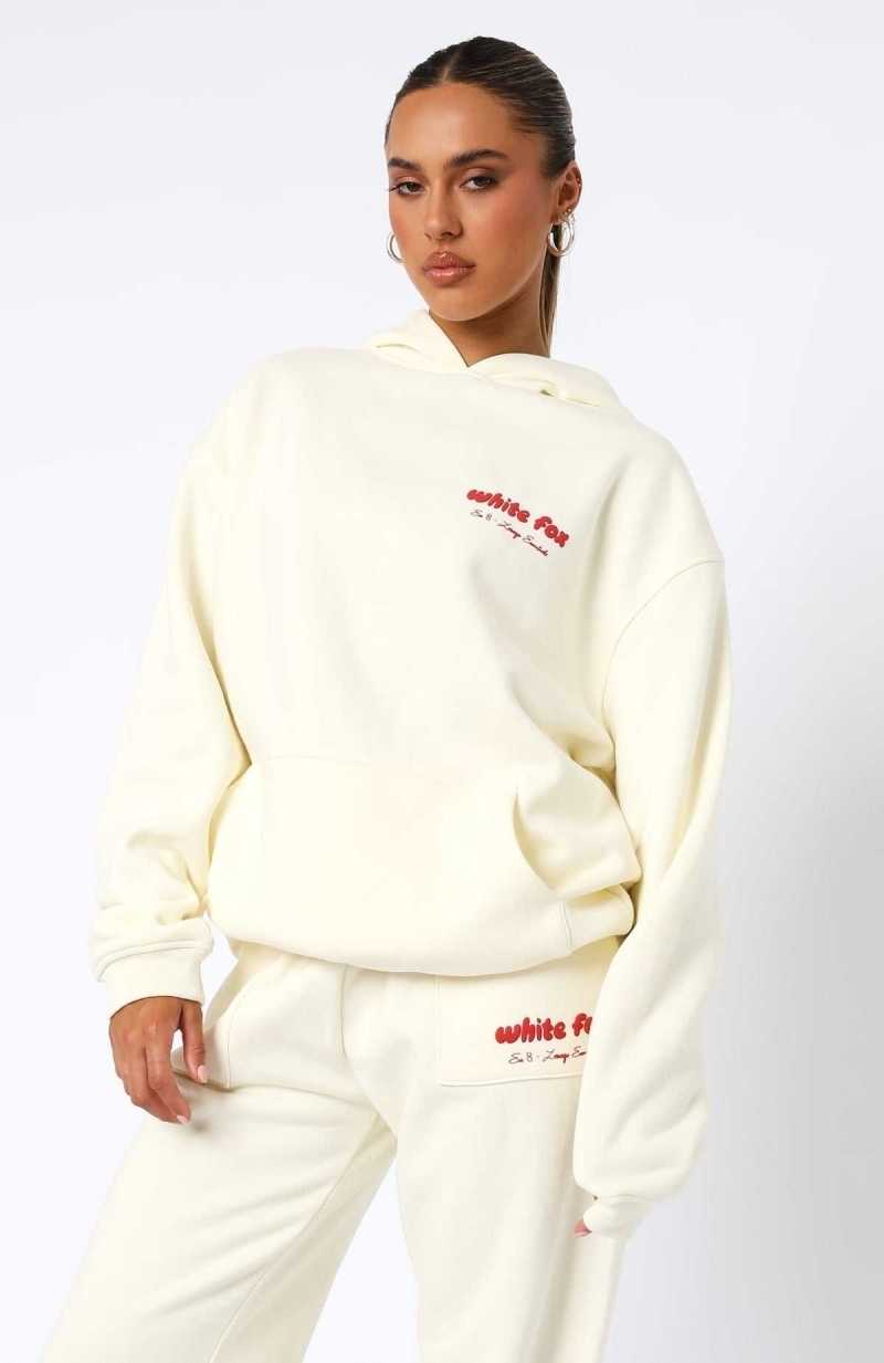 White Fox Era 8 Oversized Hoodie Cherry Cream | BDYKWA-537